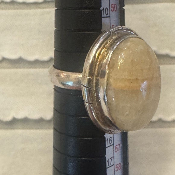 Vintage Oval Cream Tan Moonstone Ring Set in 925 Sterling Silver Sz 6.5 Boho - Picture 6 of 10